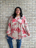 Beth red tan floral long sleeve top