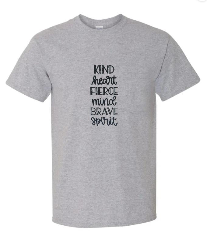 Kind Fierce Brave graphic tee shirt