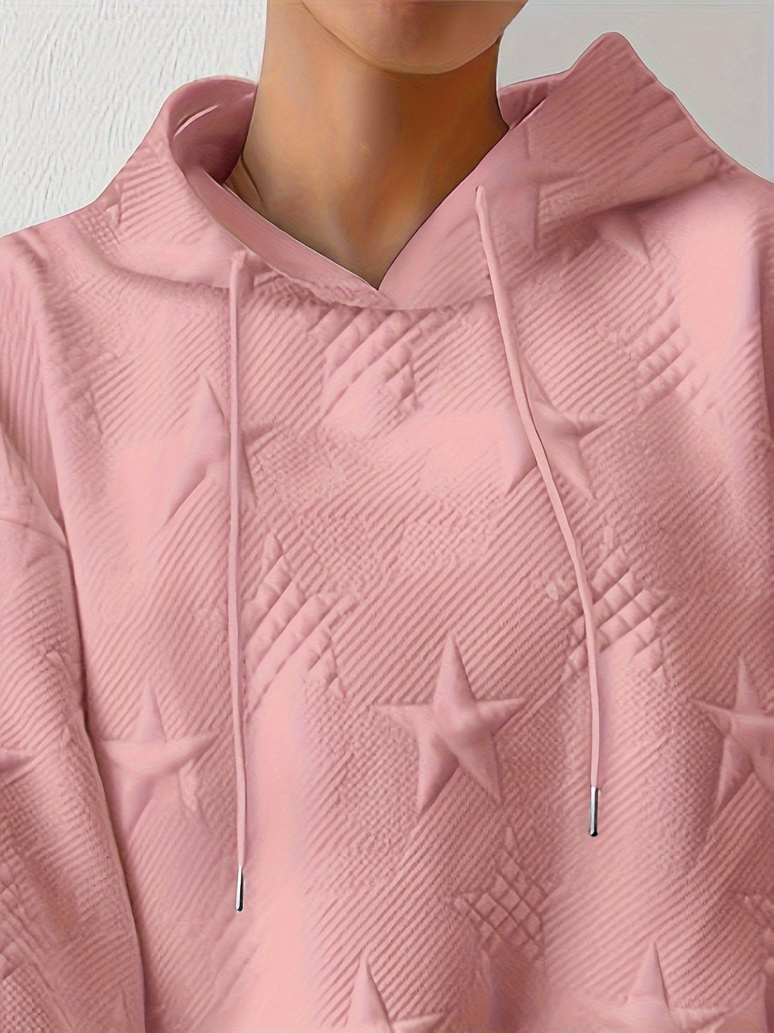 Star Texture Long Sleeve Drawstring Hoodie