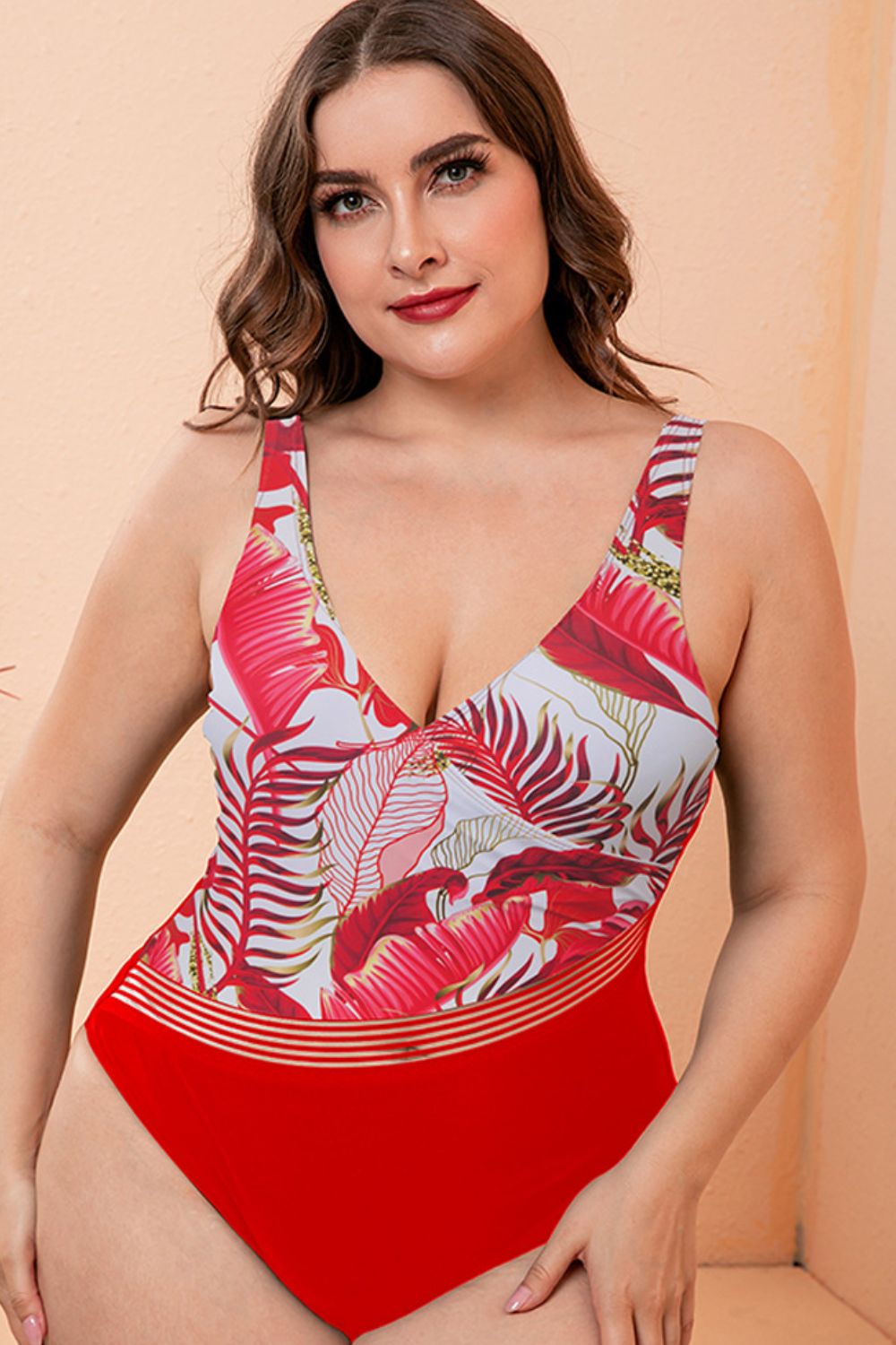 Two-Tone Plunge One-Piece Swimsuit