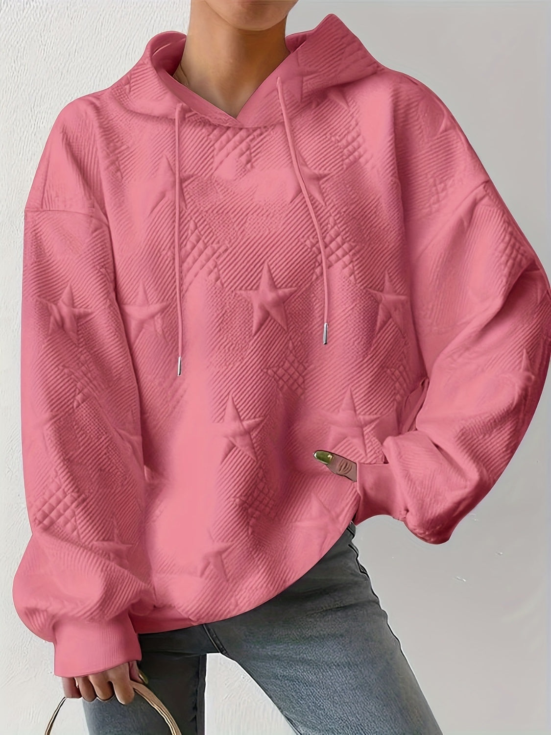 Star Texture Long Sleeve Drawstring Hoodie