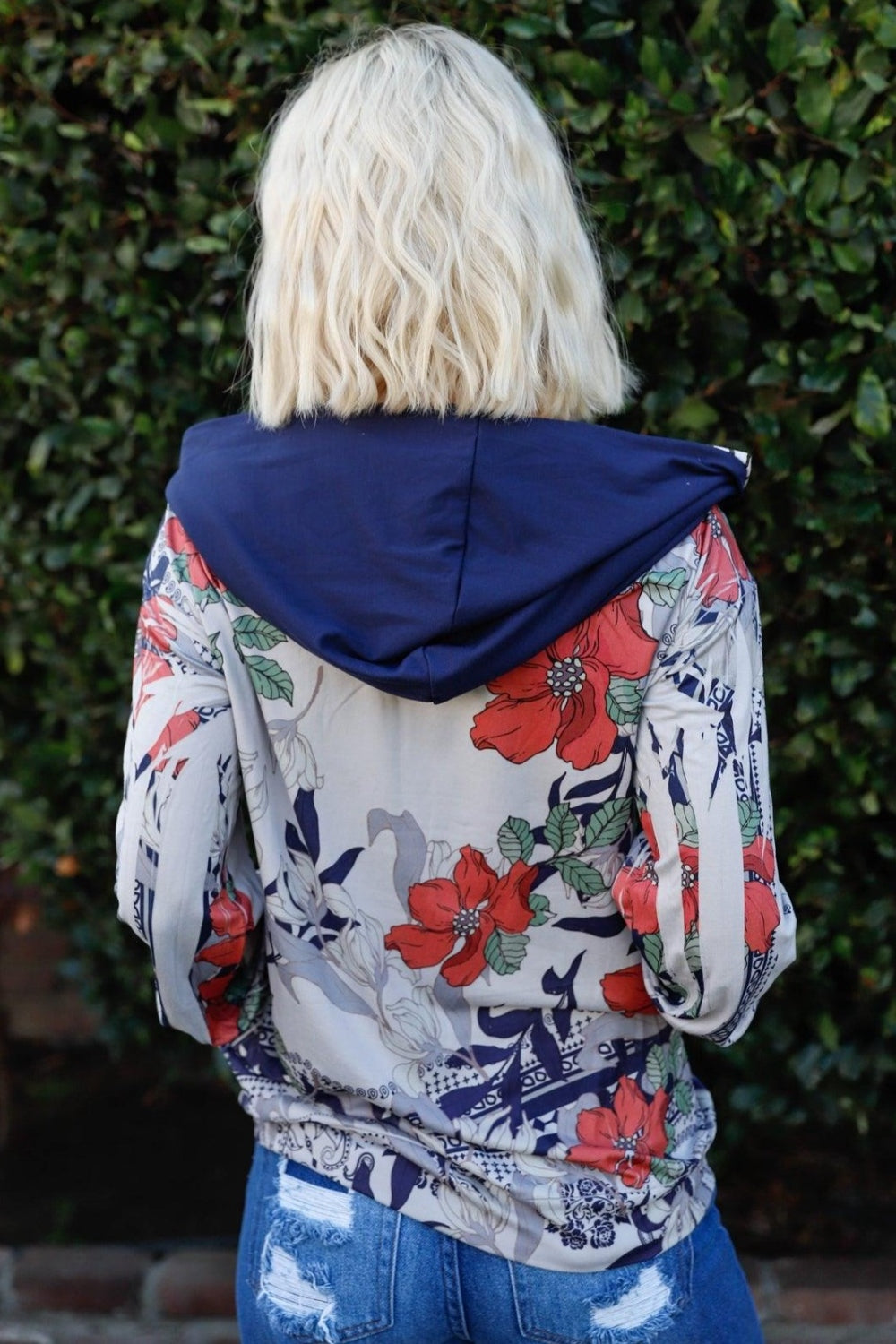 Tasha Apparel Floral Zip Up Hoodie