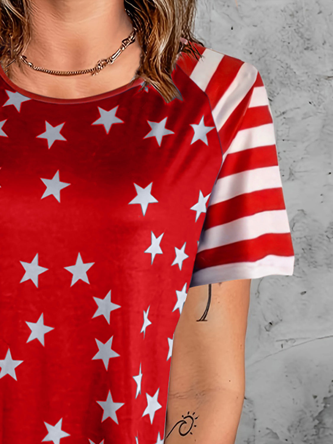 Star Striped Round Neck Short Sleeve T-Shirt