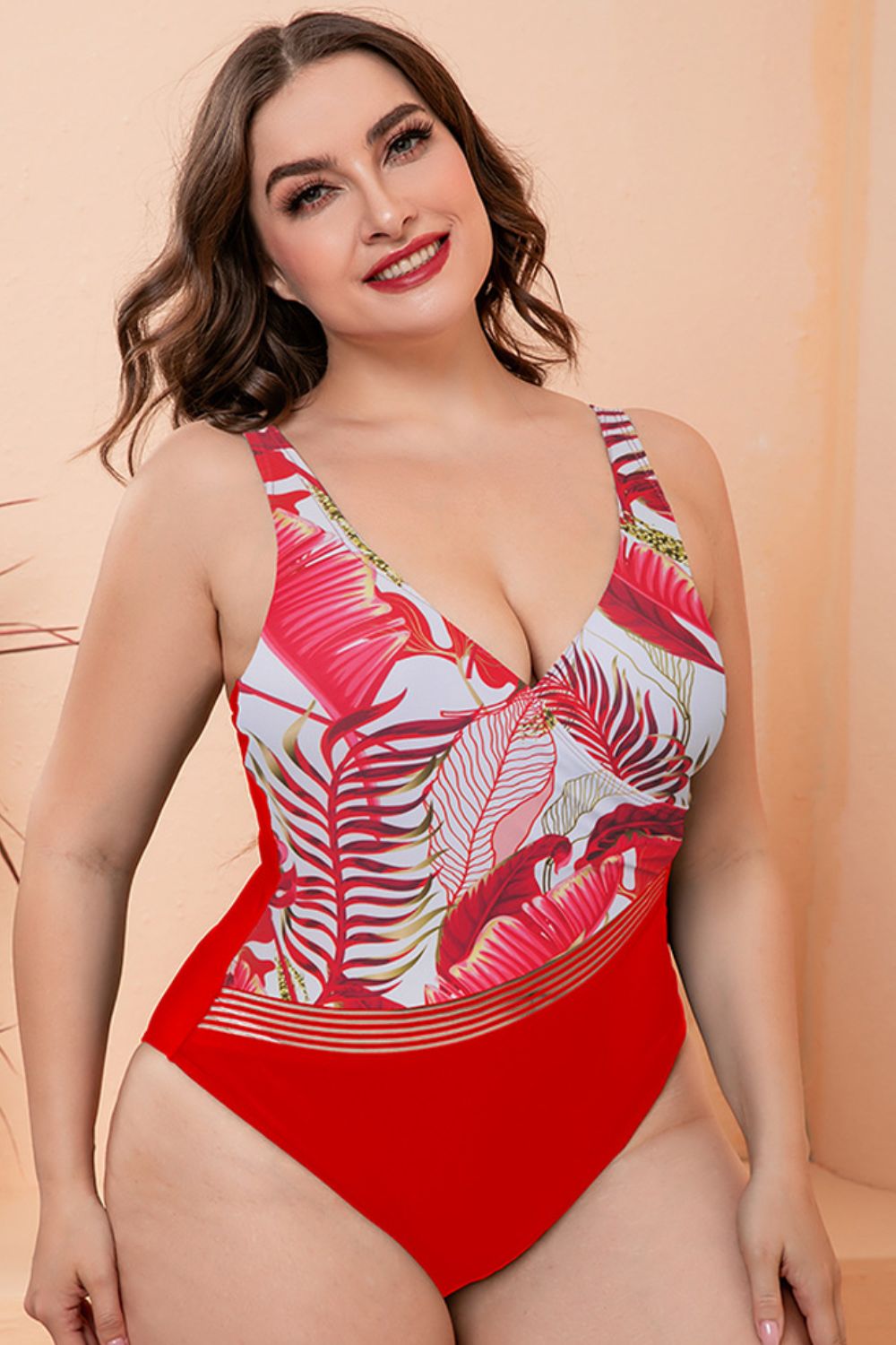 Two-Tone Plunge One-Piece Swimsuit