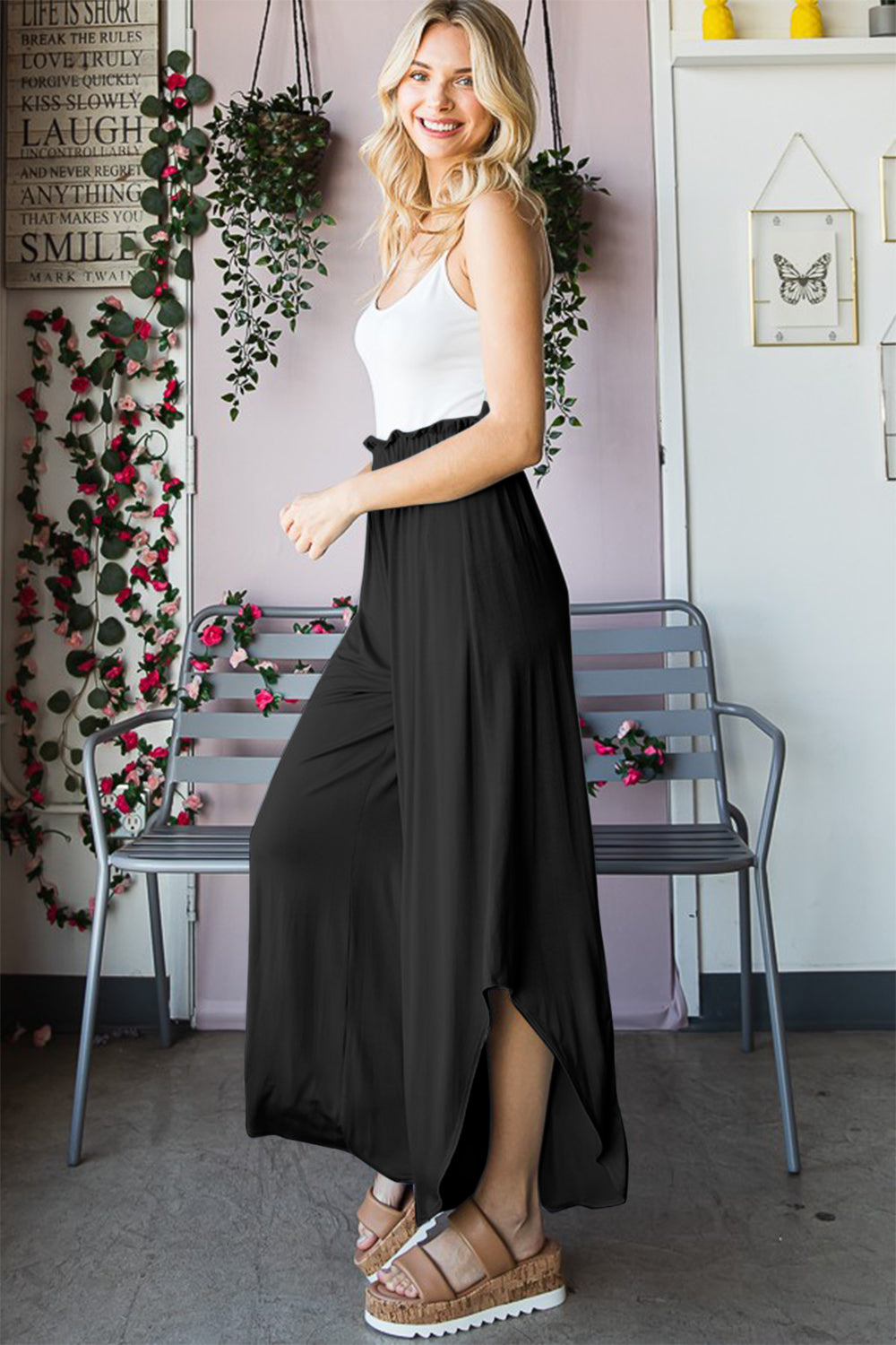 Heimish Frill Slit High Waist Wide Leg Pants