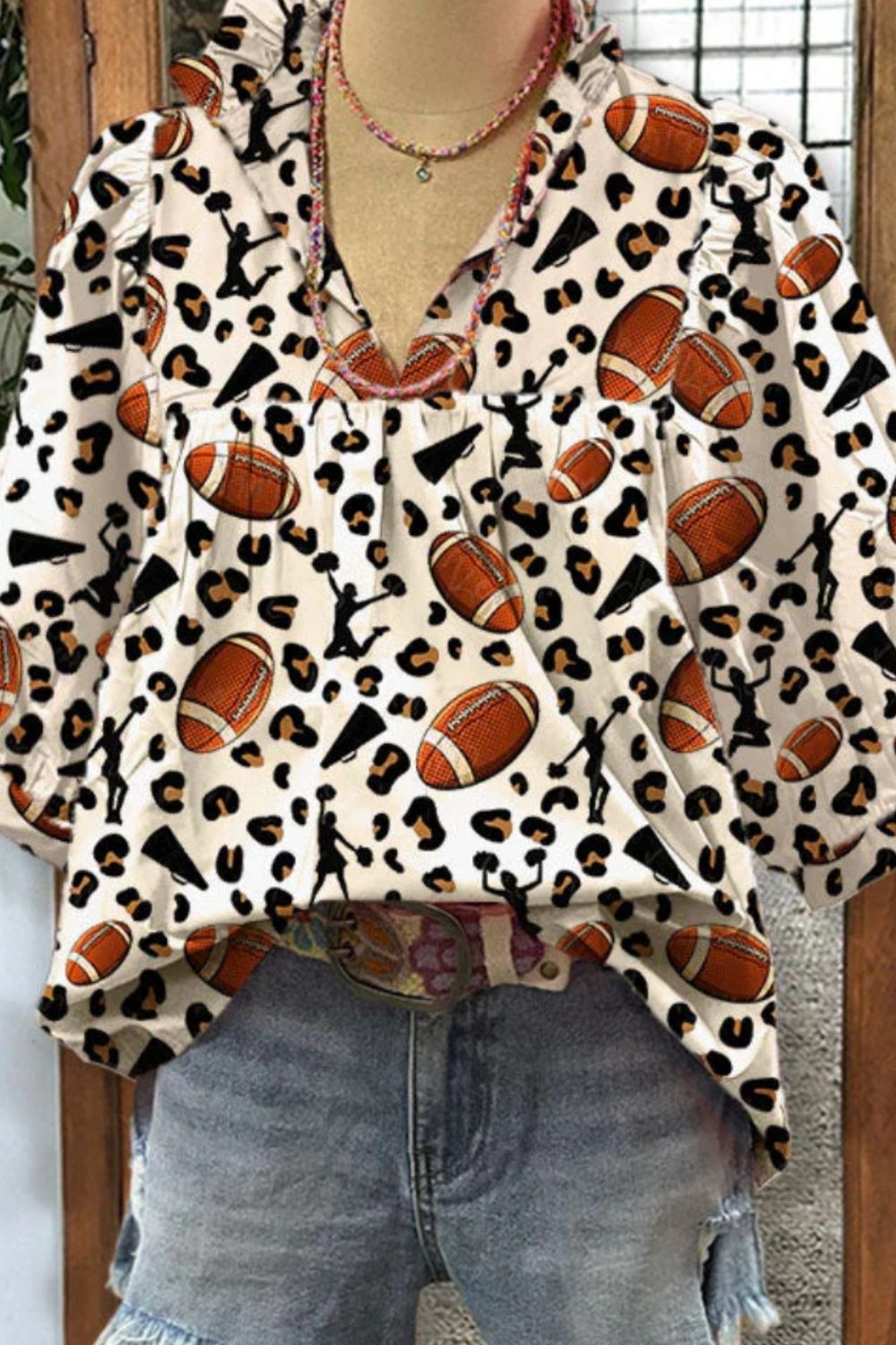Ball Notched Half Sleeve Blouse