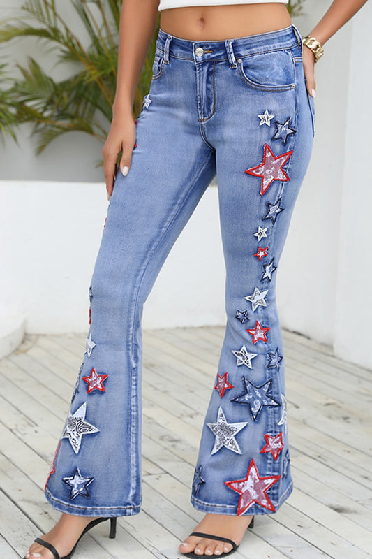 Star Applique flare Leg Jeans