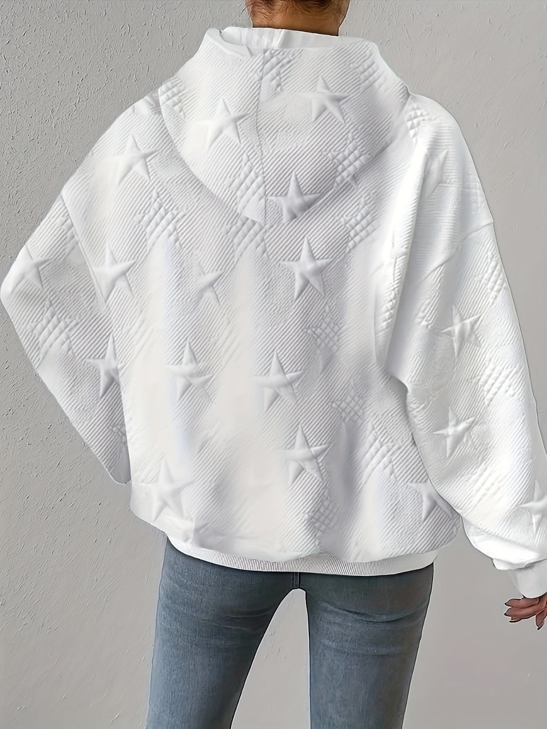 Star Texture Long Sleeve Drawstring Hoodie