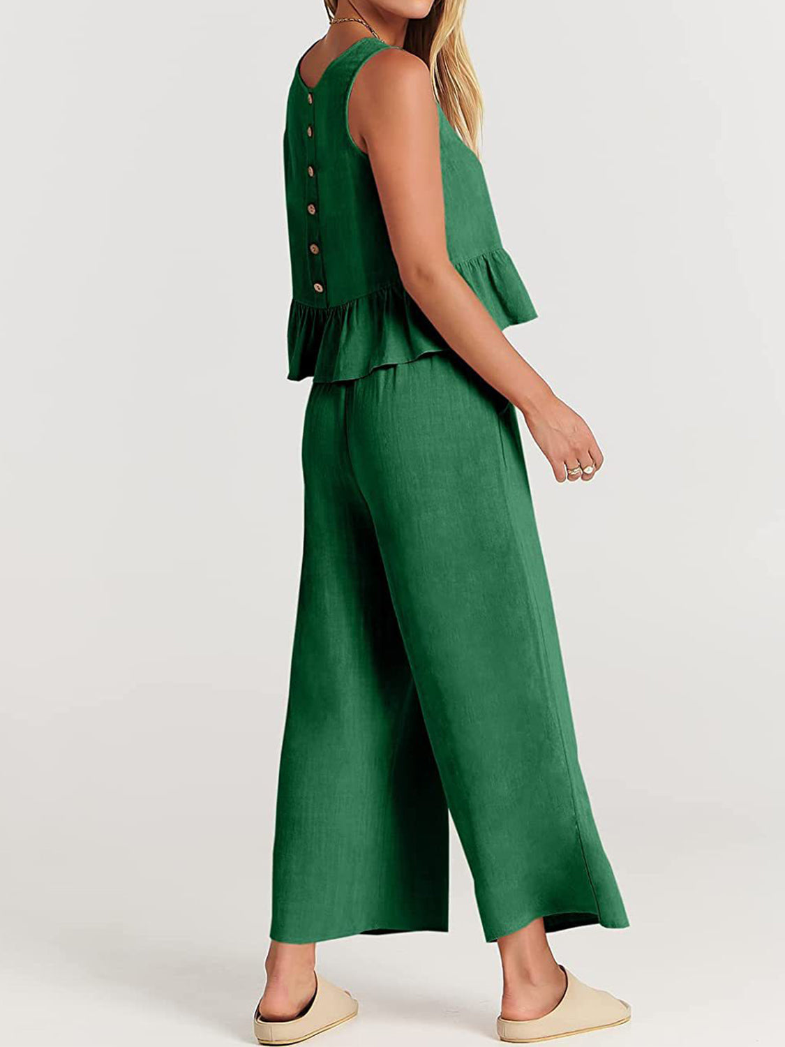 Round Neck Top and Wide Leg Pants Set