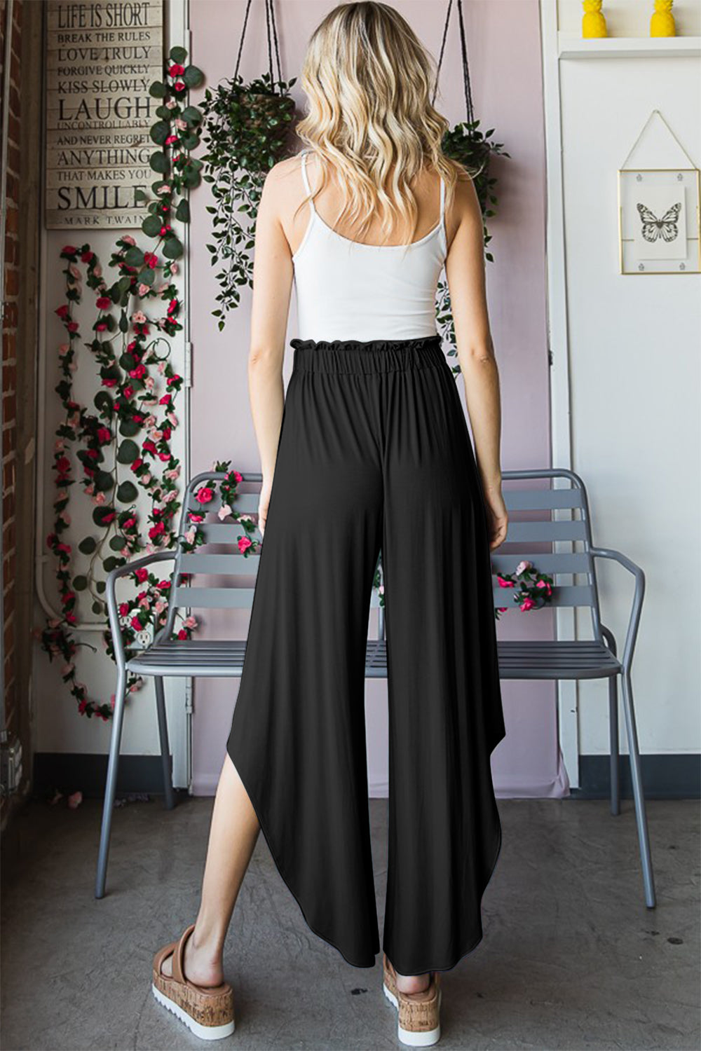 Heimish Frill Slit High Waist Wide Leg Pants