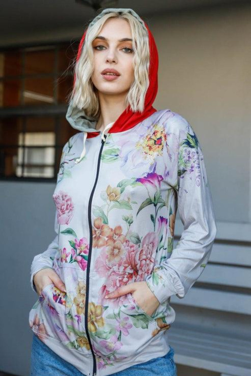 Tasha Apparel Floral Zip Up Hoodie