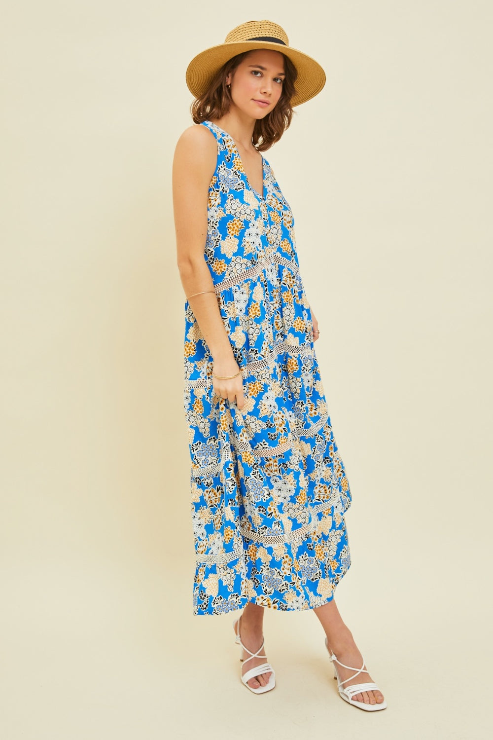 HEYSON Printed Crochet Trim Maxi Dress