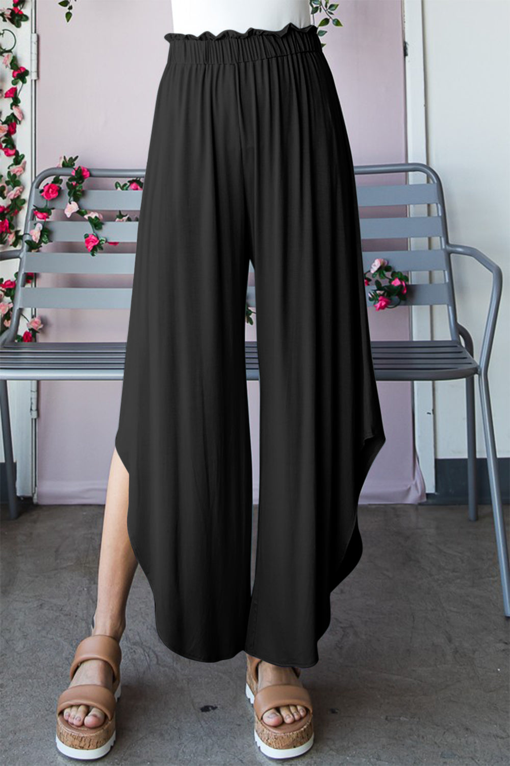 Heimish Frill Slit High Waist Wide Leg Pants