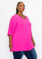Brynn pink lace sleeve tunic top