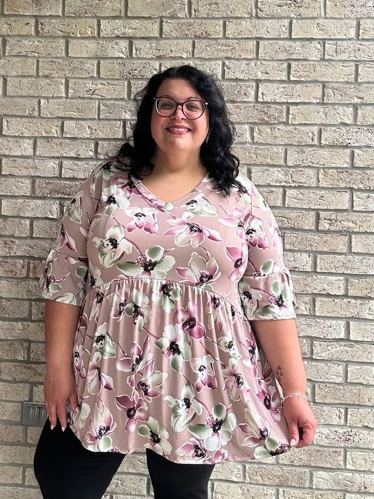 Top babydoll floral malva Kayla
