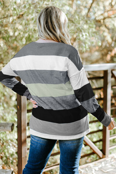 Striped Slit Long Sleeve T-Shirt