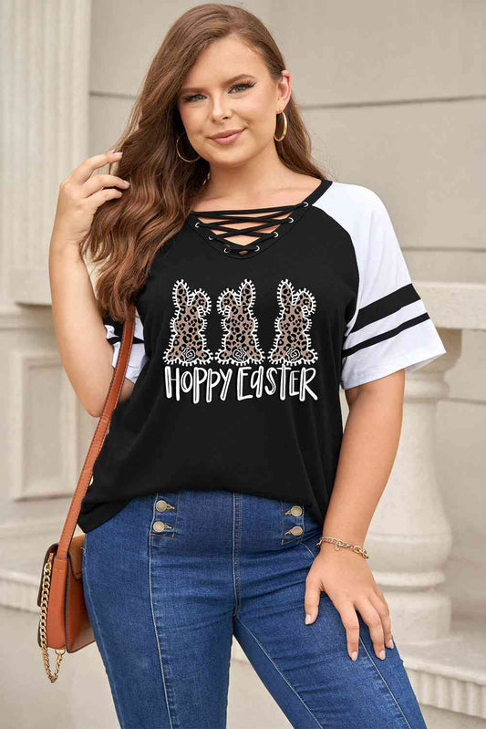 Plus Size HOPPY EASTER Striped Crisscross T-Shirt
