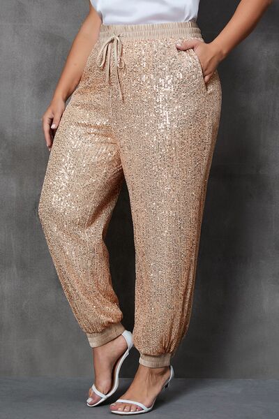 Sequin Drawstring Joggers with Pockets
