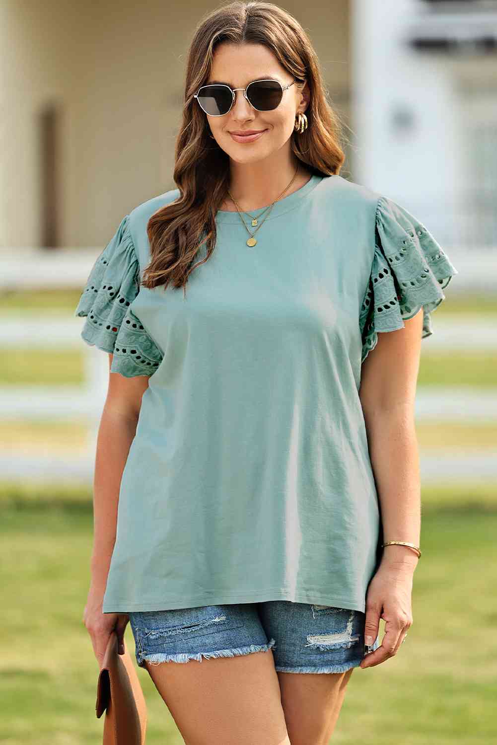 Butterfly Sleeve Round Neck Top