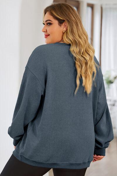 Heart Ribbed Round Neck Sweatshirt