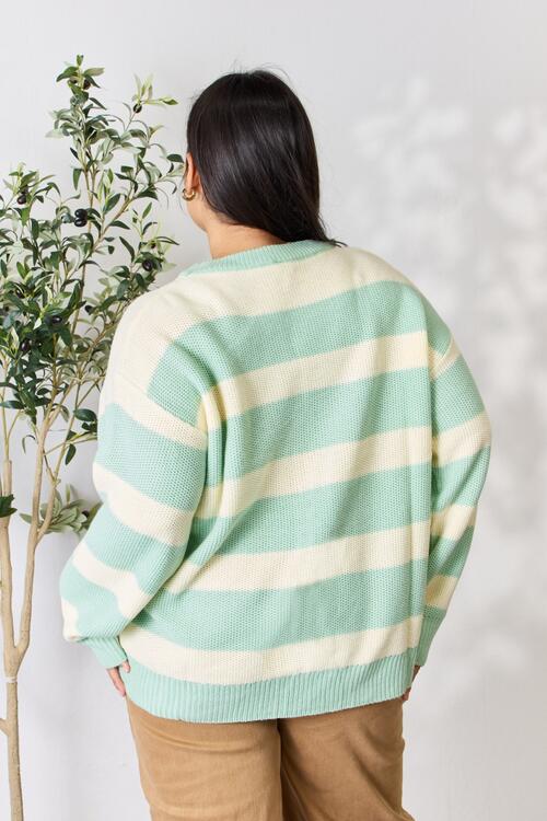 Sew In Love Suéter de cuello redondo con rayas en contraste de tamaño completo