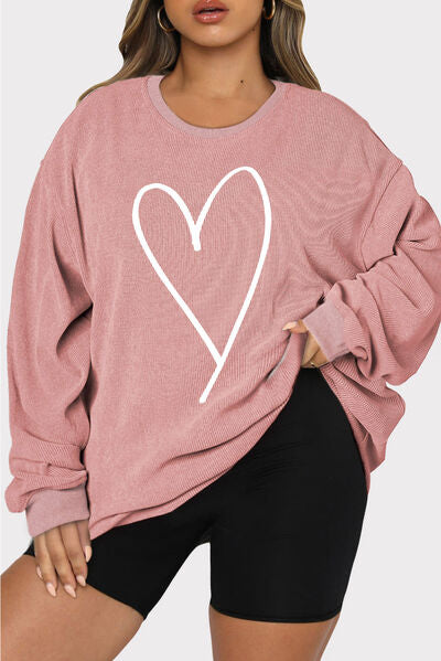 Heart Ribbed Round Neck Sweatshirt