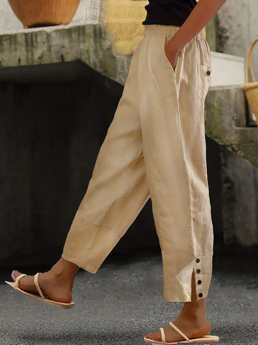 Buttoned Slit Pants with Pockets