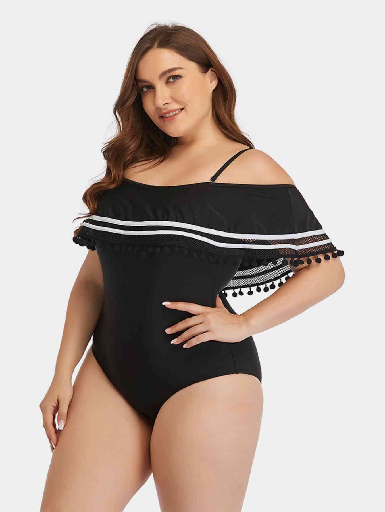 Striped Cold-Shoulder One-Piece Swimsuit