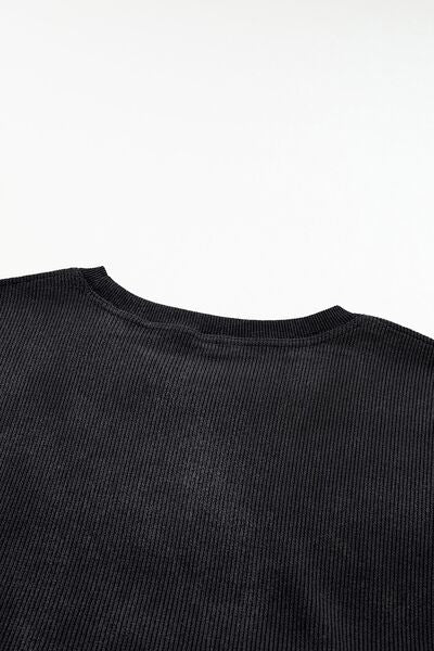 Heart Ribbed Round Neck Sweatshirt