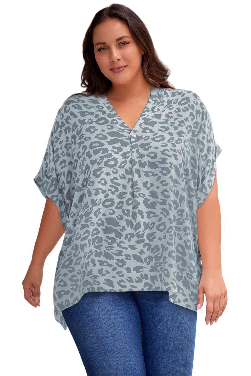 Printed Notched Neck Half Sleeve Top