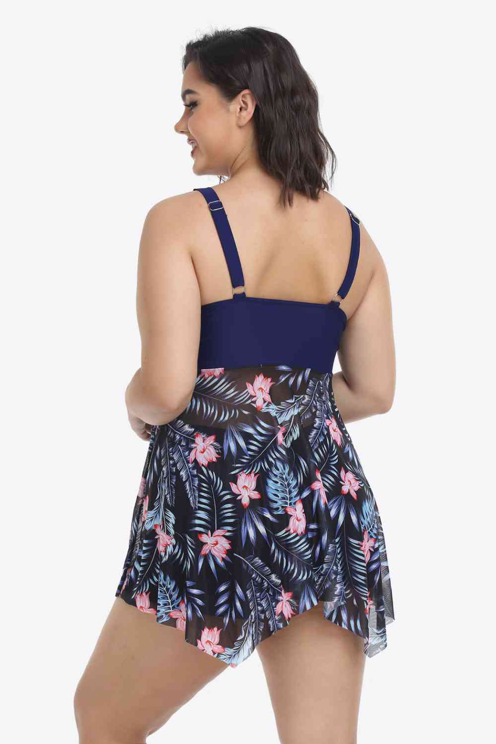 Floral Two-Tone Asymmetrical Hem Two-Piece Swimsuit