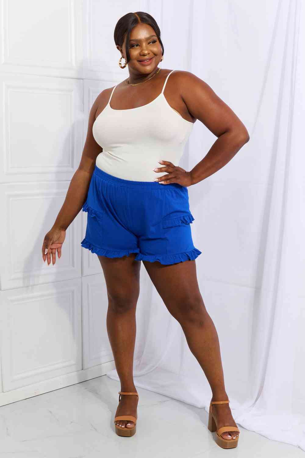 Culture Code Relaxed Aura Ruffle Trim Shorts in Royal