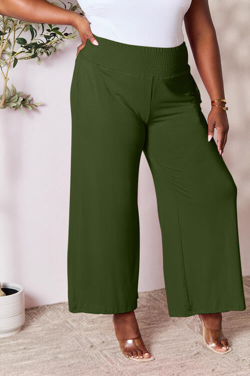 Pantalones anchos con cinturilla ancha y fruncidos de tamaño completo de Double Take
