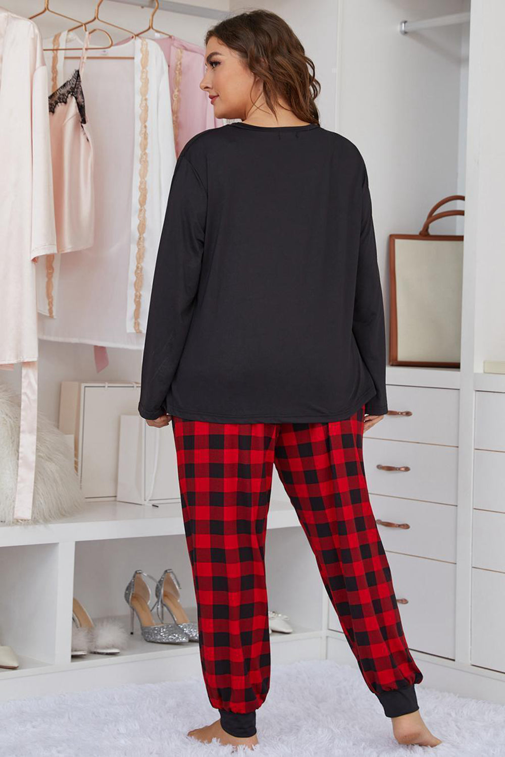Heart Graphic Top and Plaid Joggers Lounge Set
