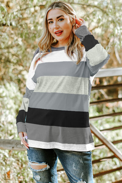 Striped Slit Long Sleeve T-Shirt