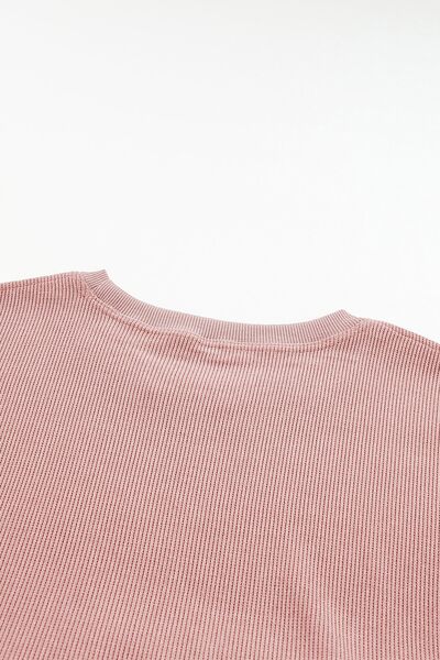 Heart Ribbed Round Neck Sweatshirt