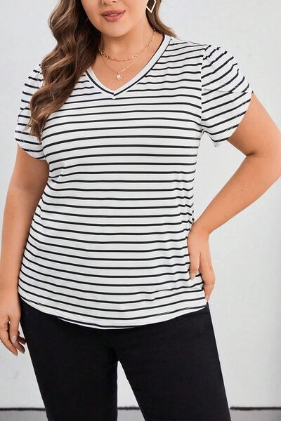 Striped V-Neck Short Sleeve T-Shirt