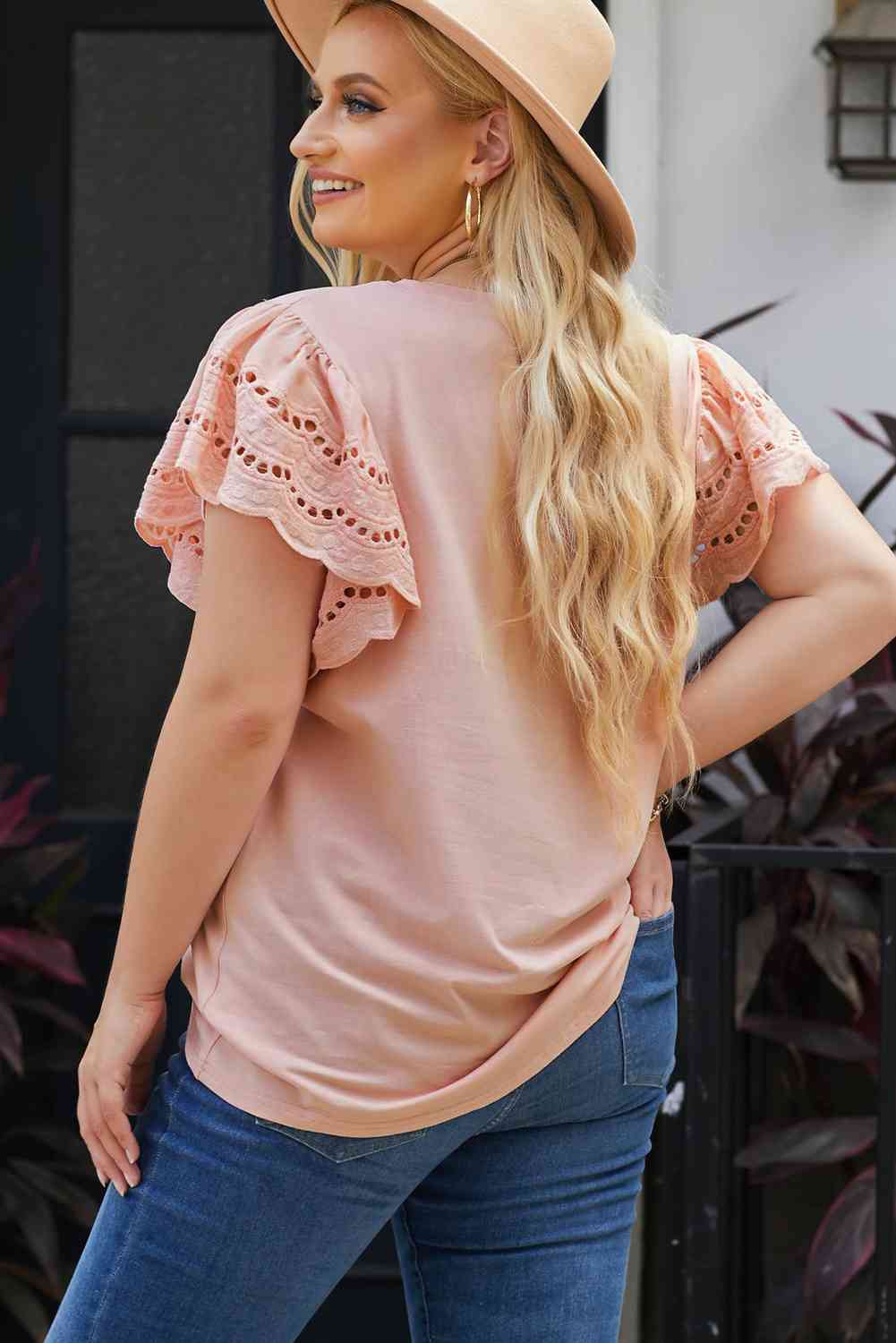 Butterfly Sleeve Round Neck Top