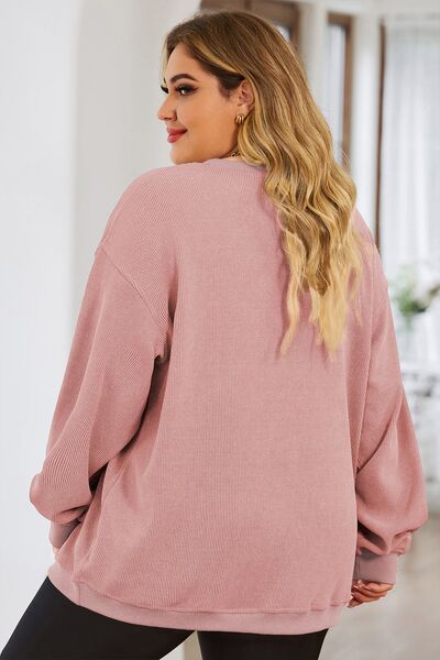 Heart Ribbed Round Neck Sweatshirt