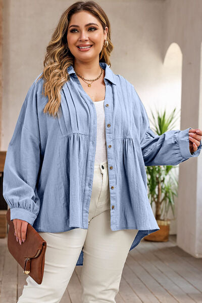 High-Low Button Up Dropped Shoulder Shirt