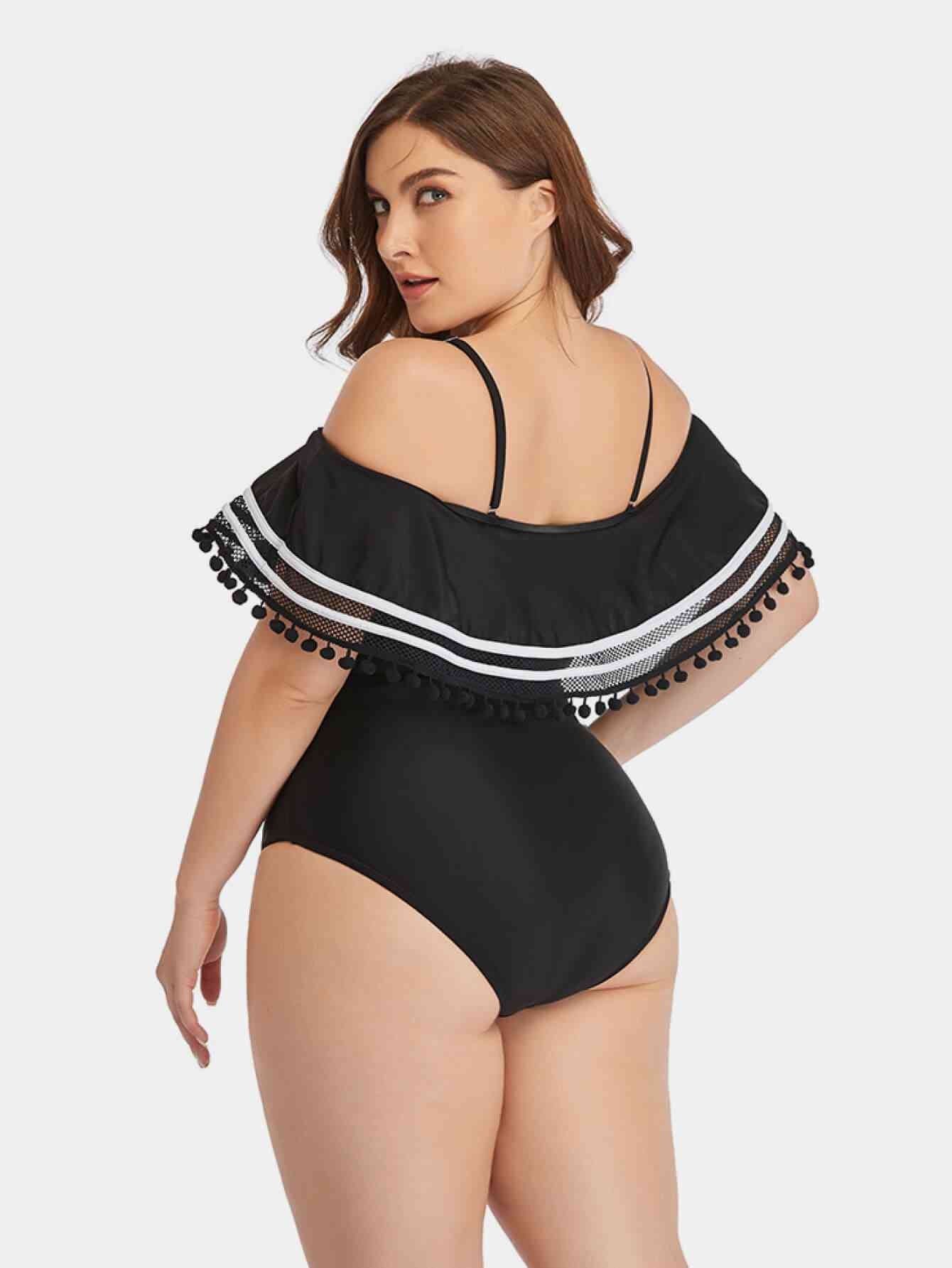 Striped Cold-Shoulder One-Piece Swimsuit