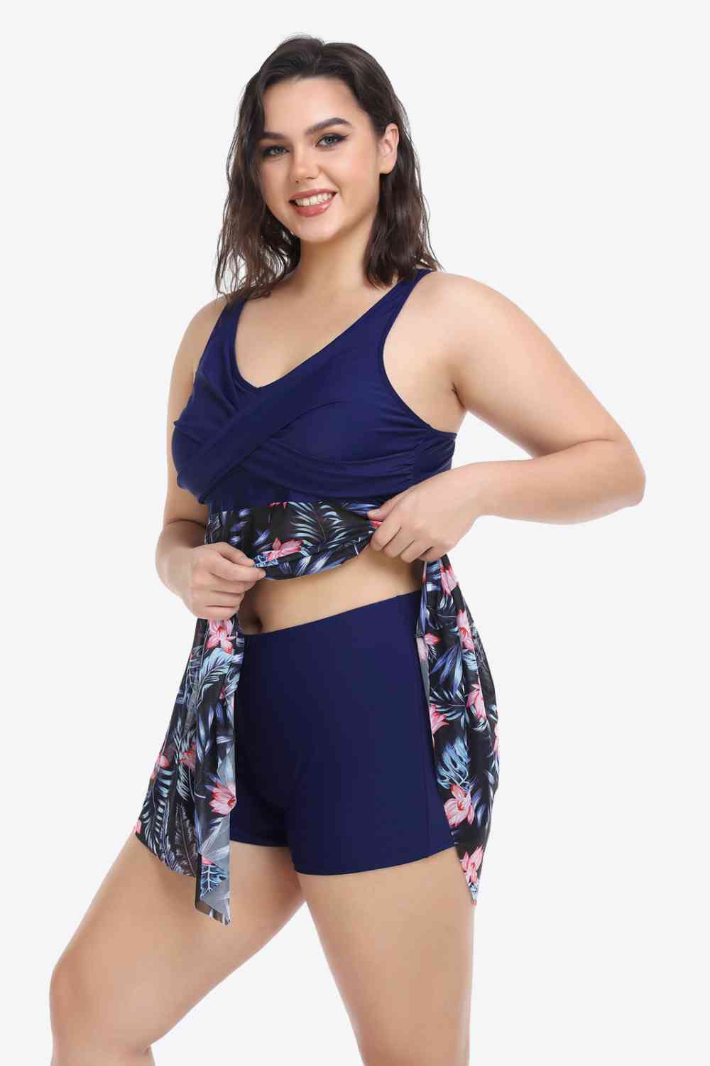 Floral Two-Tone Asymmetrical Hem Two-Piece Swimsuit