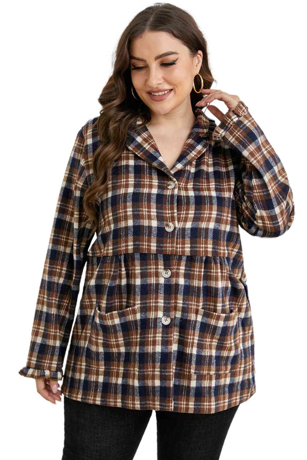 Plaid Buttoned Collared Shacket