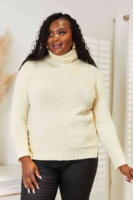 Suéter Heimish de cuello alto de manga larga de tamaño completo con abertura lateral