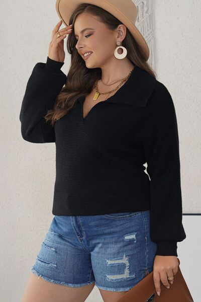 Collared Neck Long Sleeve Sweater