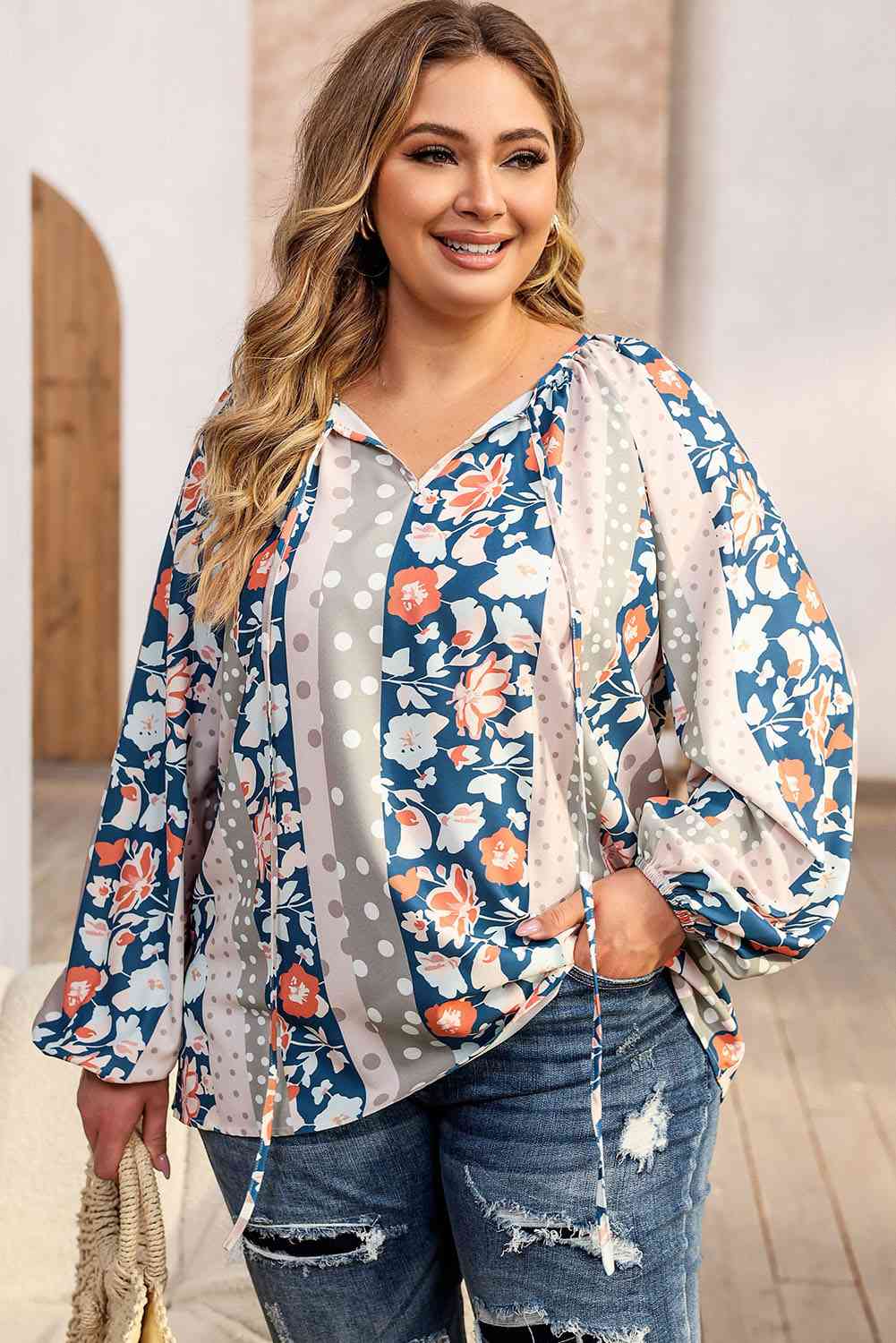 Floral Tie Neck Blouse