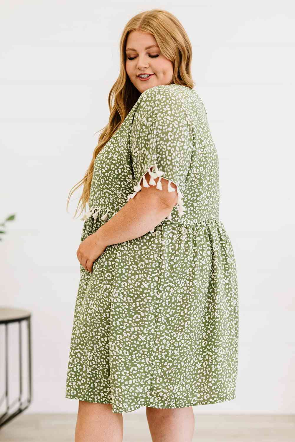Plus Size Leopard Print Tassel Trim Dress