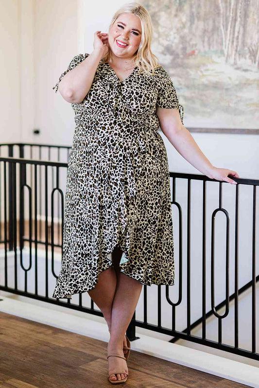 Leopard Print Ruffled Midi Dress