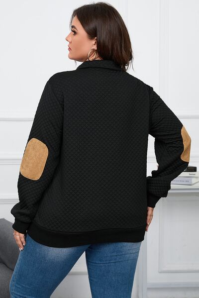 Waffle-Knit Collared Neck Sweatshirt