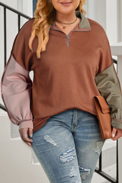 Exposed Seam Color Block Quarter Zip Sweatshirt